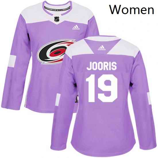 Womens Adidas Carolina Hurricanes 19 Josh Jooris Authentic Purple Fights Cancer Practice NHL Jersey